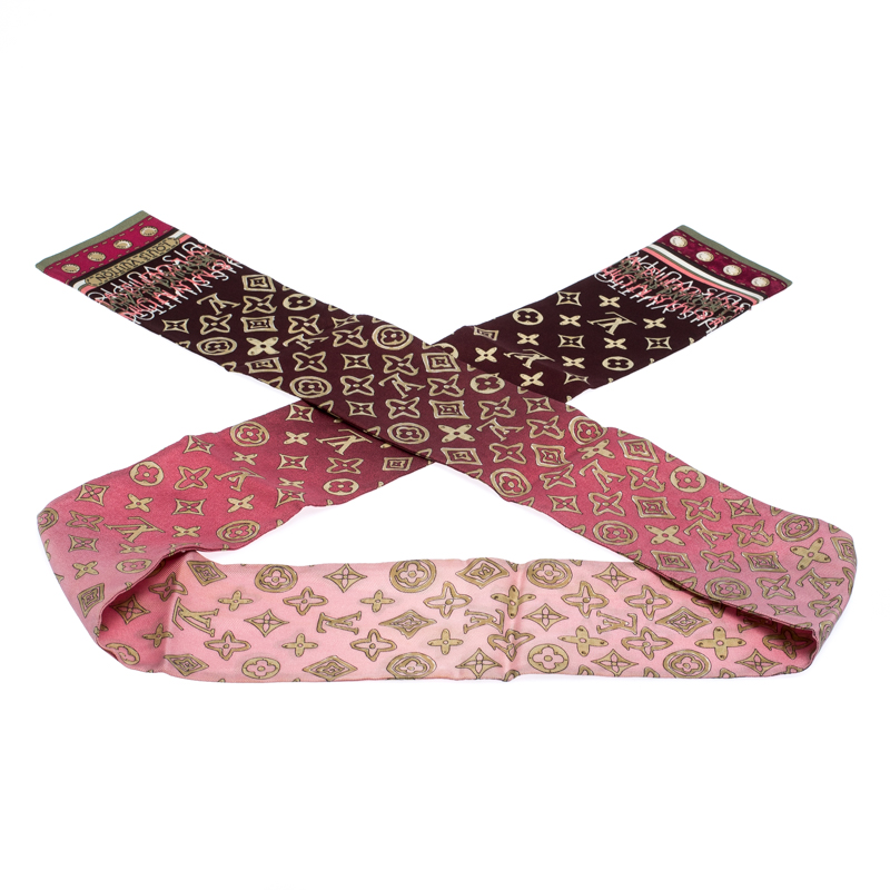 Louis Vuitton Pink Ombre Monogram Print Silk Twilly Bandeau Scarf Louis  Vuitton
