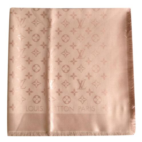 LOUIS VUITTON Silk Wool Monogram Shawl Cappuccino 1185238