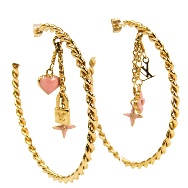 

Louis Vuitton Monogram Creole Sweet Enamel Hoop Gold Plated Brass Earings