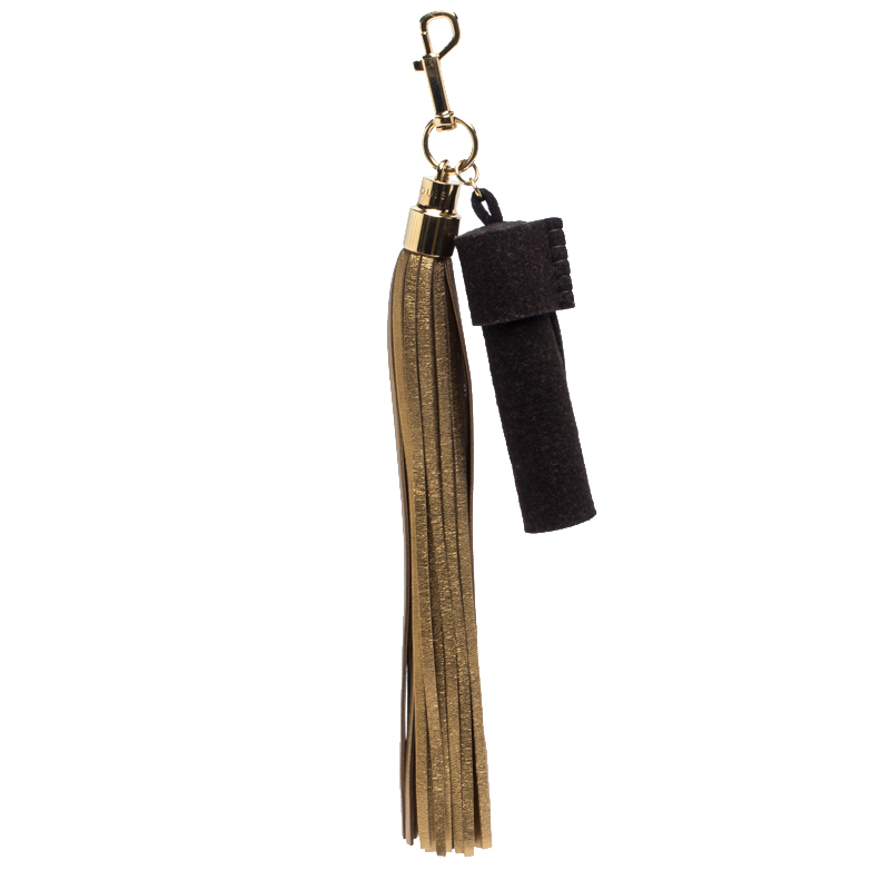 

Louis Vuitton Metallic Gold/Brown Leather and Fabric Tassel Bag Charm