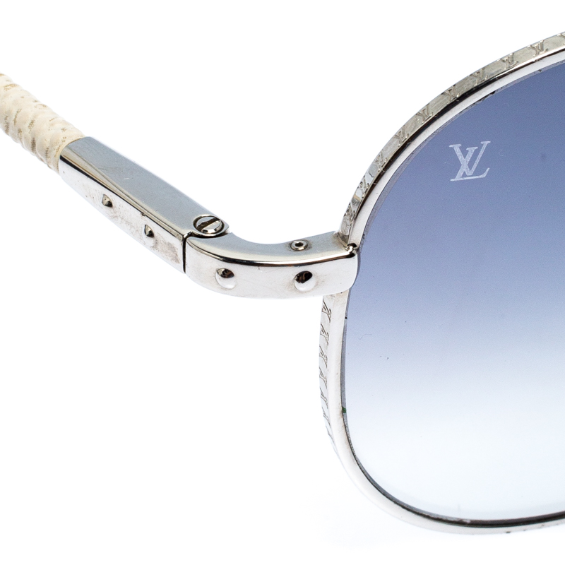 LOUIS VUITTON Metal Frame Damier Azur Petite Viola Pilot Sunglasses TT