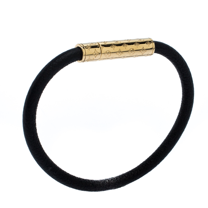

Louis Vuitton Black Leather Gold Tone Confidential Bracelet