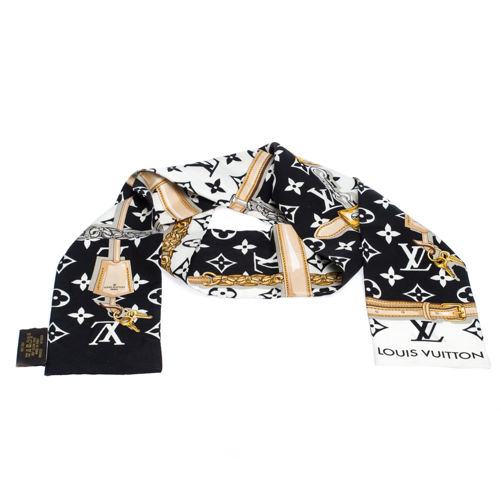 Pre-Owned Louis Vuitton Silk Twill Monogram Confidential Bandeau Scarf In Black | ModeSens