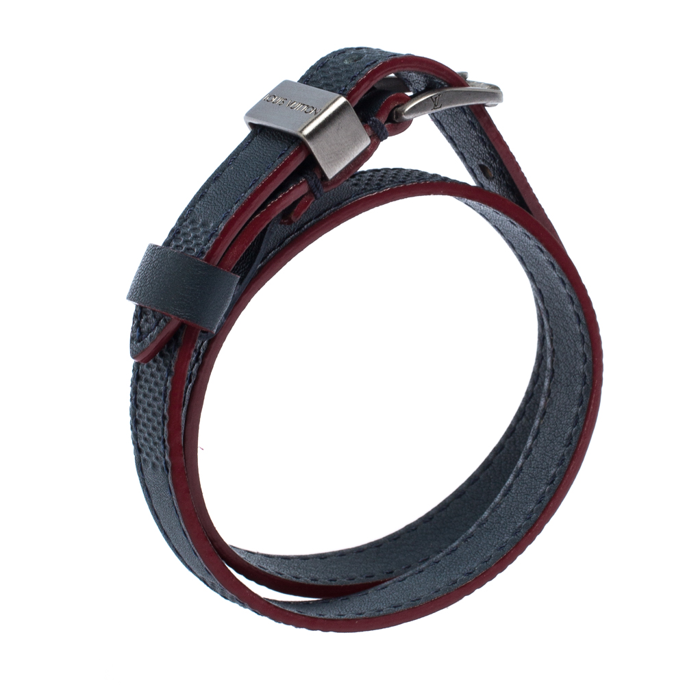 

Louis Vuitton Blue Damier Leather Silver Tone Double Tour Bracelet