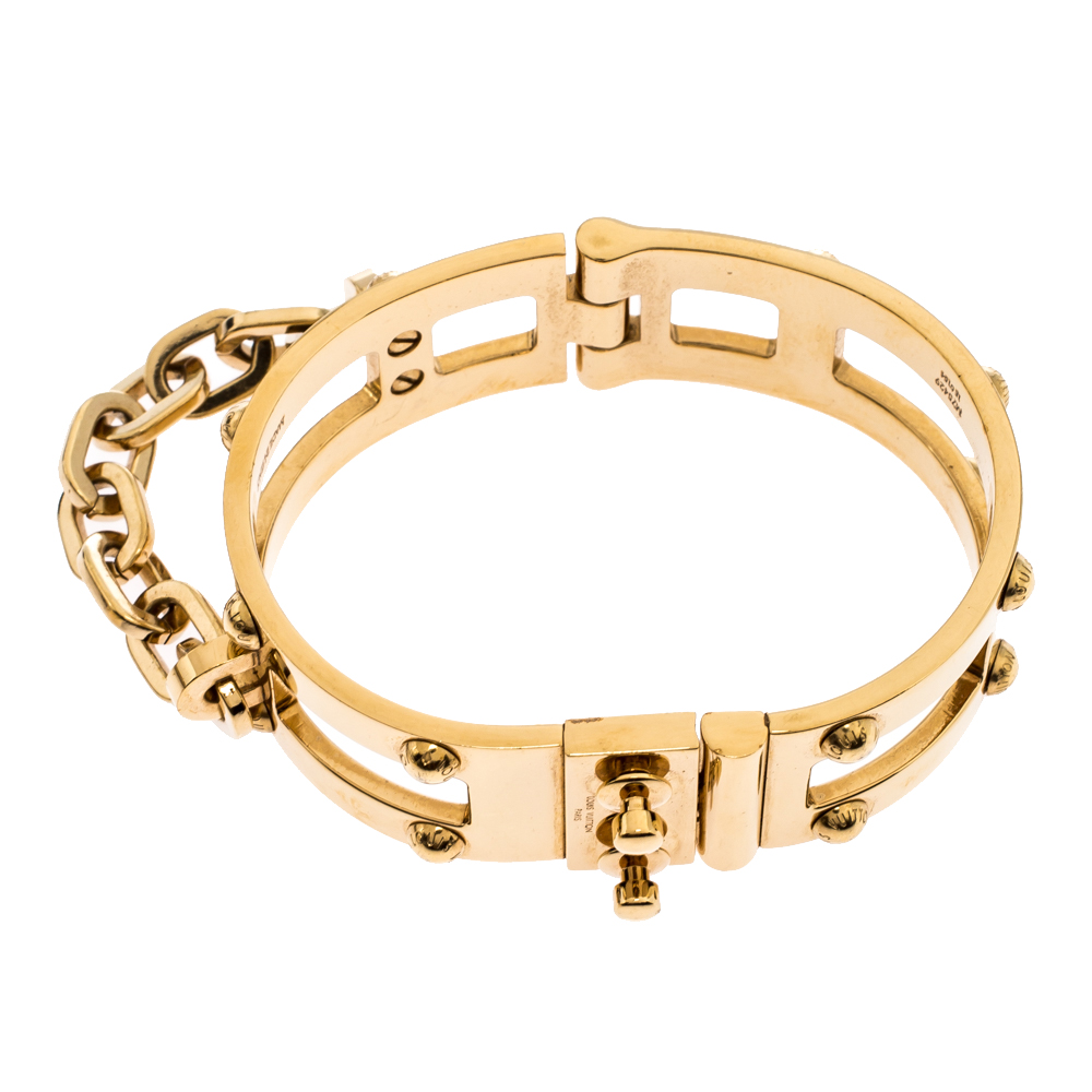 Louis Vuitton Lock Me Frame Gold Tone Cuff Bracelet Louis Vuitton | TLC