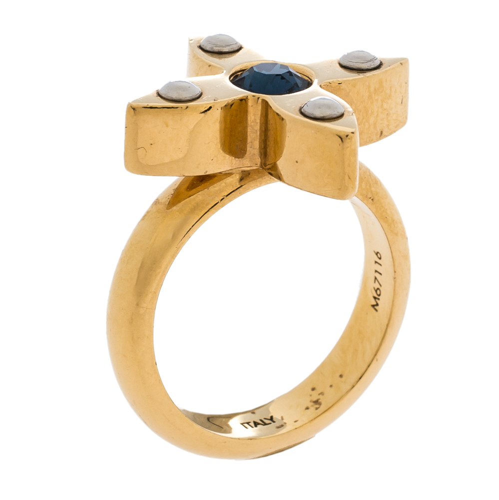 Louis Vuitton Love Letter Crystal Gold Tone Ring S