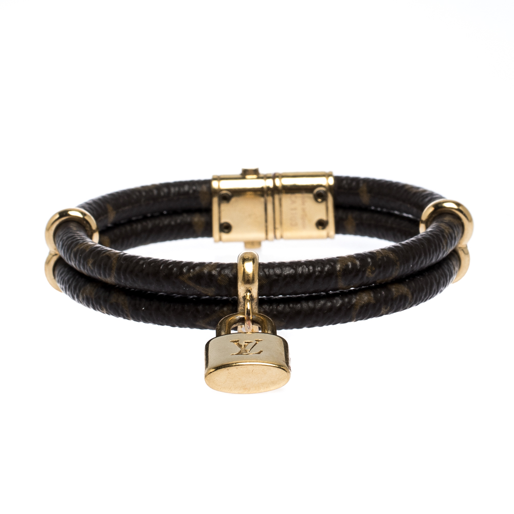 Pre Owned Louis Vuitton Keep It Twice Monogram Canvas Padlock Charm Bracelet 