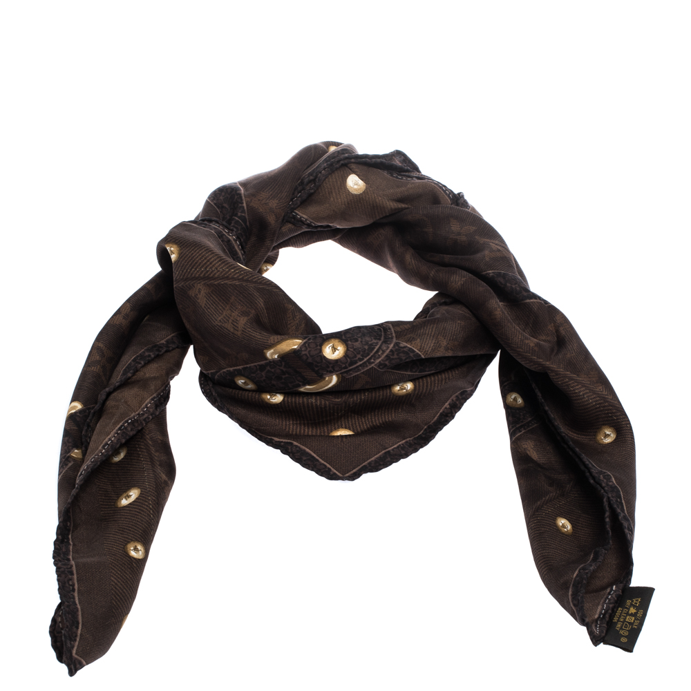 

Louis Vuitton Brown Denim Monogram Print Silk Square Scarf