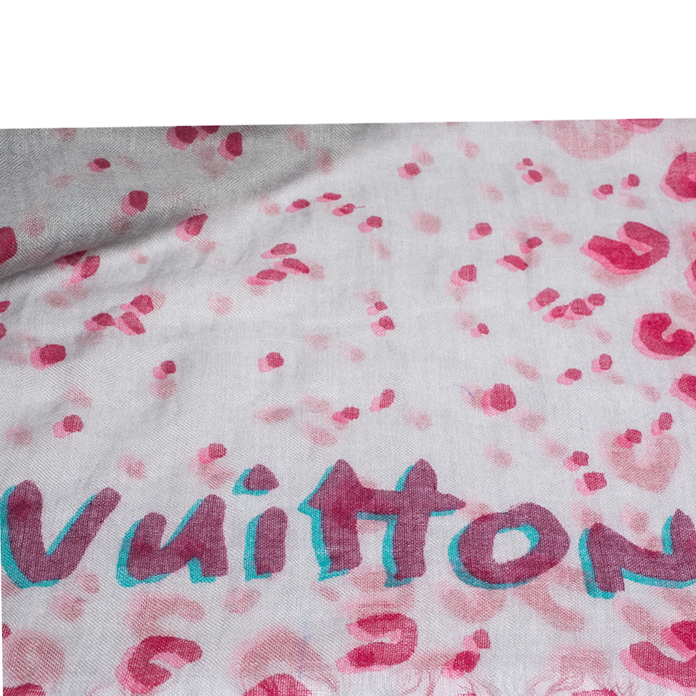 Louis Vuitton Grey & Pink Leopard Confetti Print Cashmere Silk Scarf Louis Vuitton | TLC
