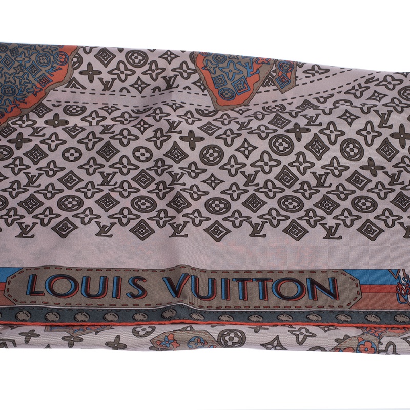 

Louis Vuitton Pale Pink Monogram World Map Print Silk Square Scarf