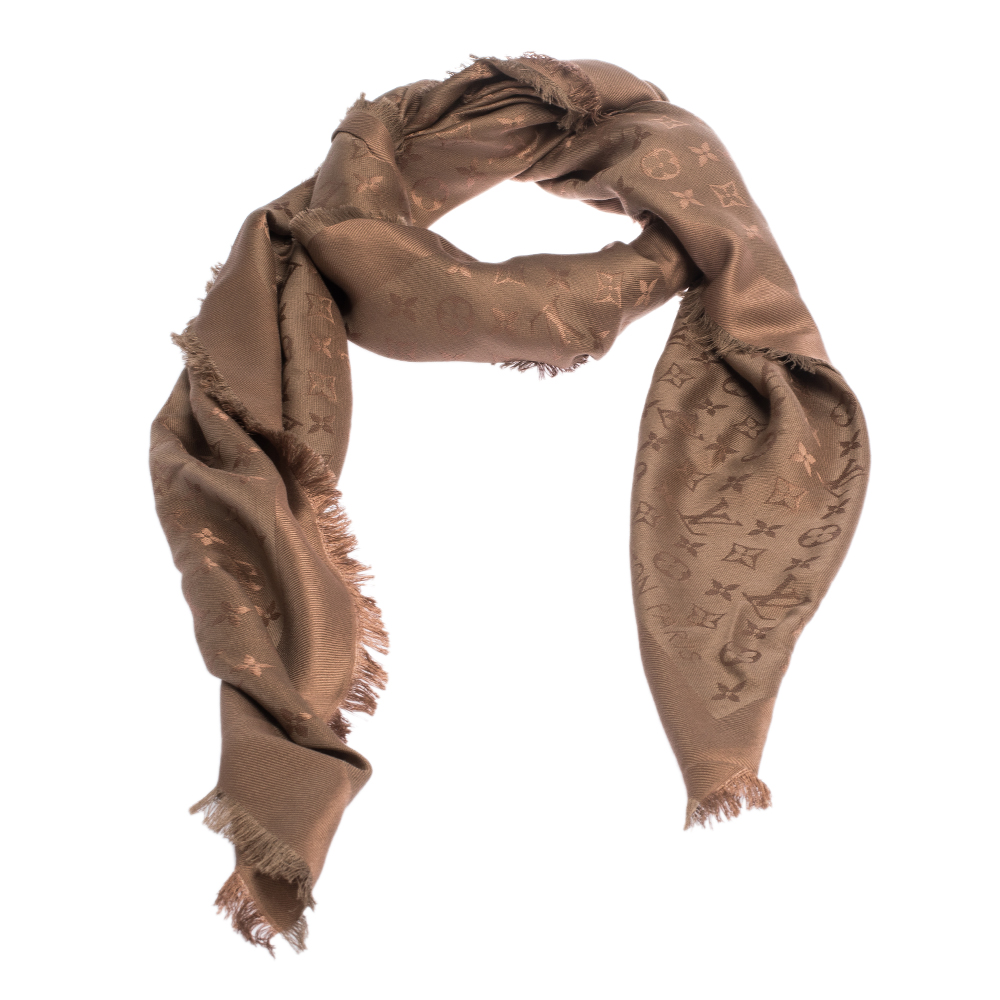 

Louis Vuitton Cappuccino Wool & Silk Monogram Shawl, Brown