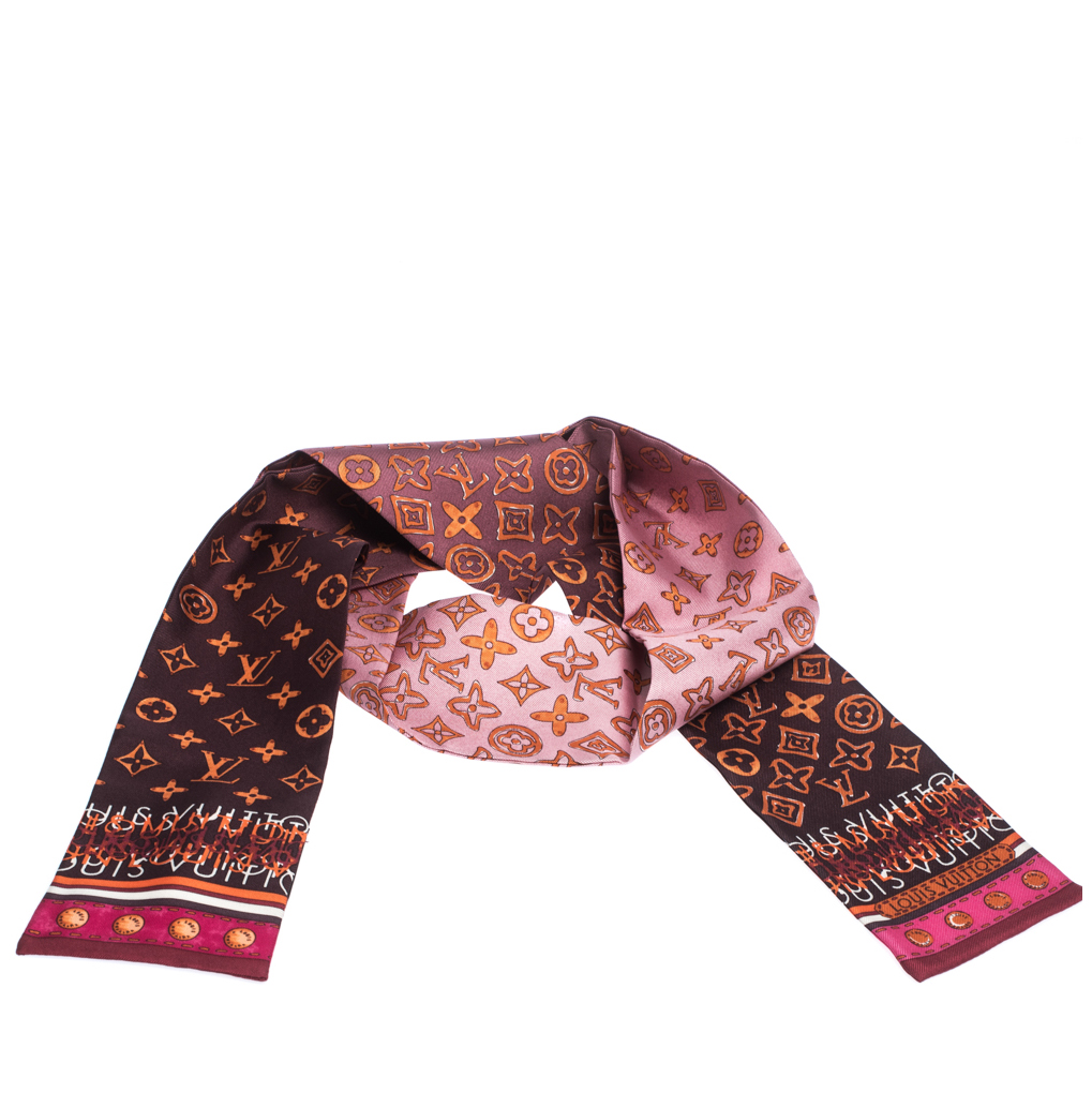 Louis Vuitton Pink Ombre Monogram Print Silk Twilly Bandeau Scarf