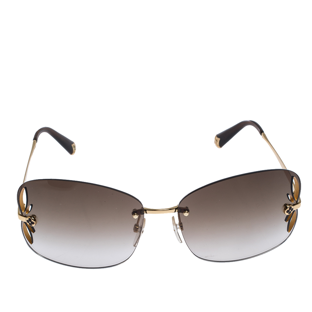 Louis Vuitton Brown/Gold Rimless Metal Lily Mask Sunglasses
