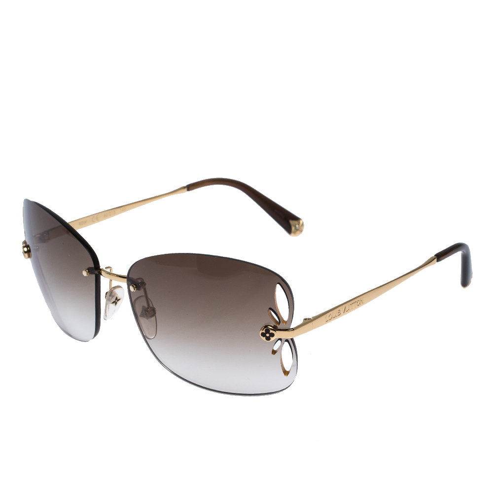 Louis Vuitton Womens Studded Gold Gradient Rimless Sunglasses Brown ret.  $890