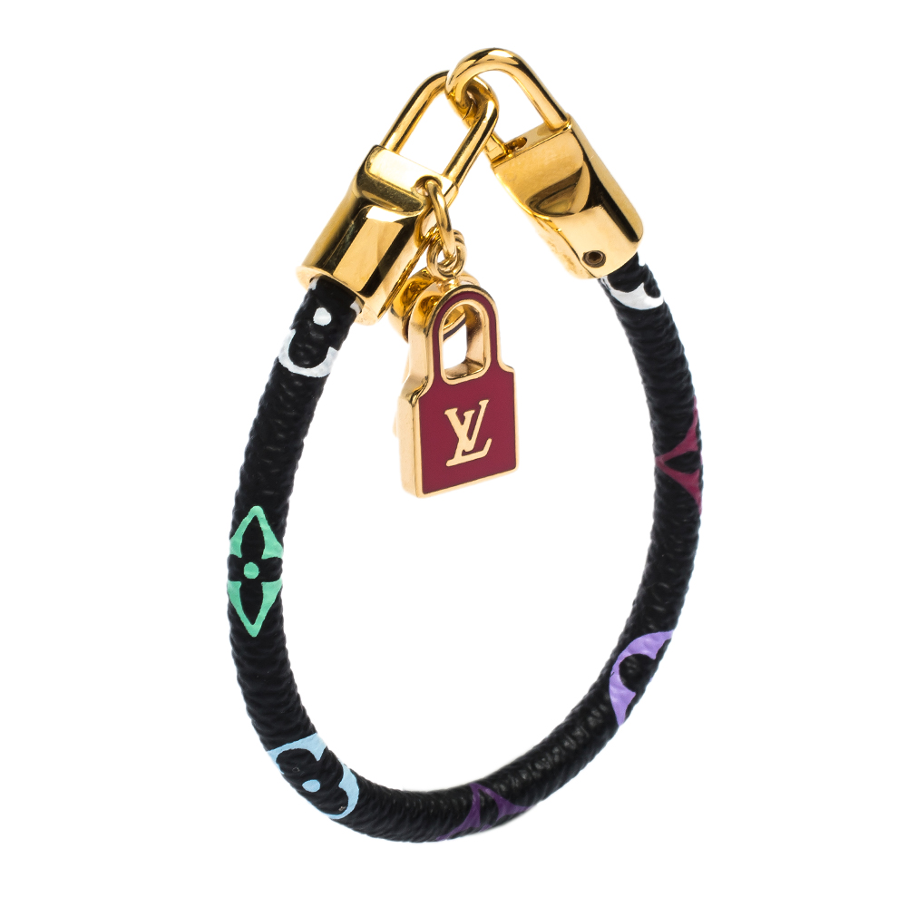 

Louis Vuitton Luck It Black Monogram Canvas Gold Tone Charm Bracelet