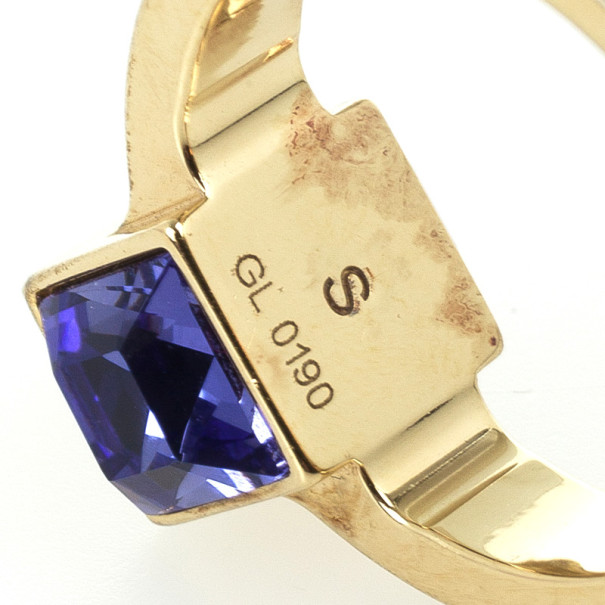 Louis Vuitton Gold Tone Crystal Gamble Ring Size EU 56