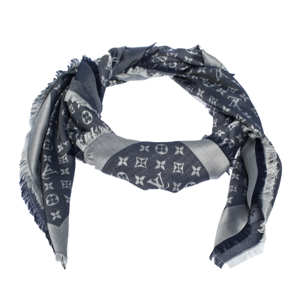 Louis Vuitton Monogram Denim Shawl Blue - Luxury Helsinki