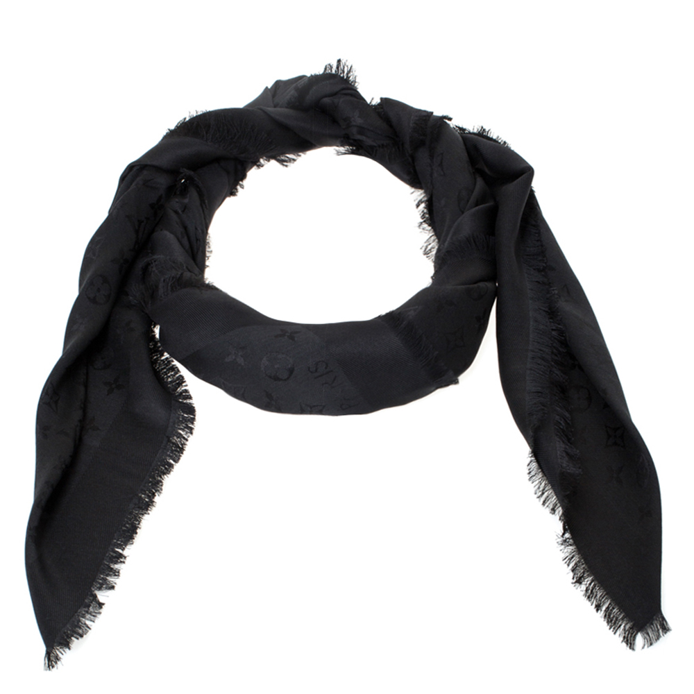 Pre Owned شال لوي فيتون صوف وحرير أسود مونوغرامي