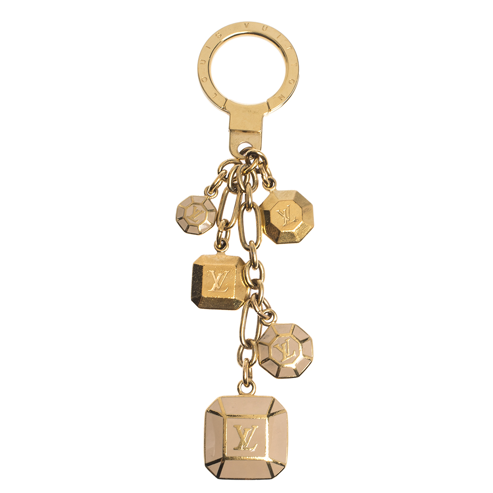 Pre Owned Louis Vuitton Enamel Faceted Charms Gold Tone Key Holder 