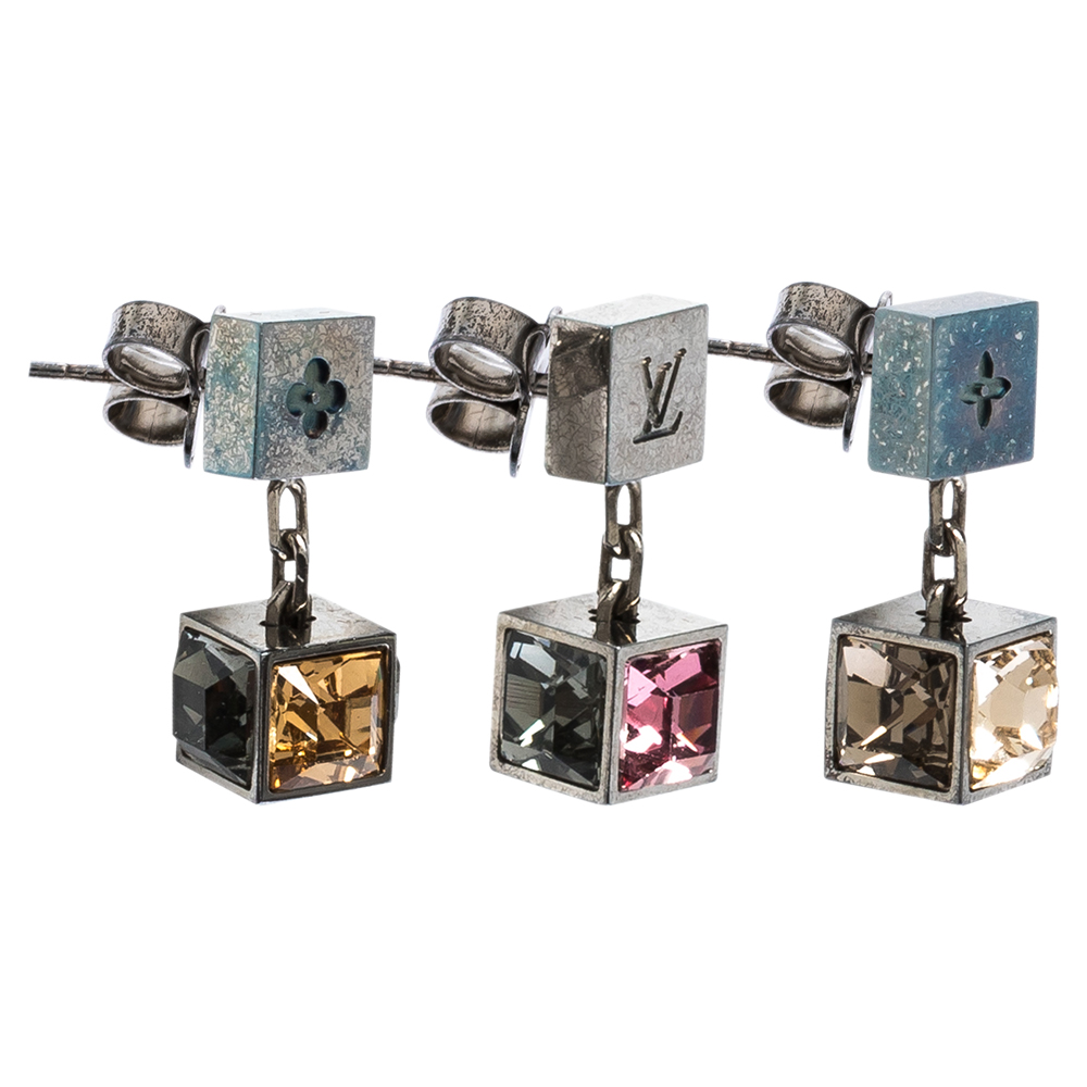 

Louis Vuitton Gamble Multi Color Crystal Black Tone Drop Earrings, Multicolor