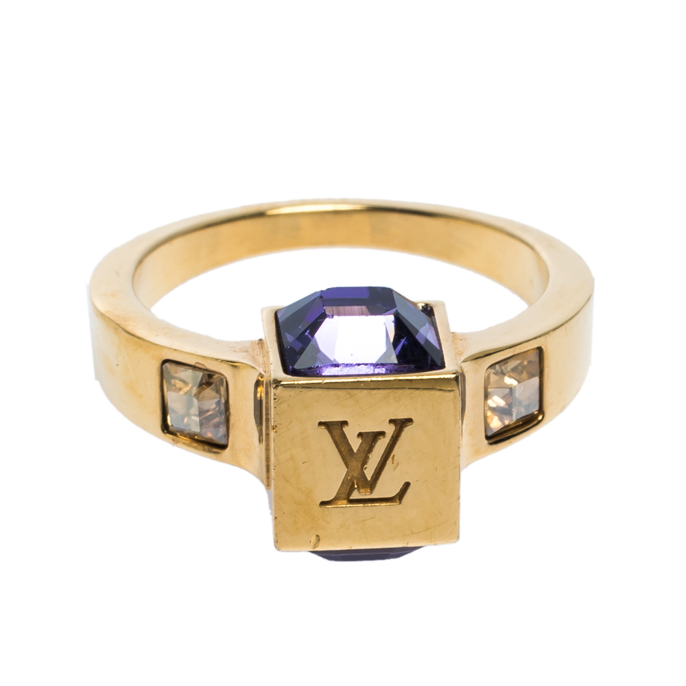 

Louis Vuitton Gamble Crystal Gold Tone Ring Size EU 52.5