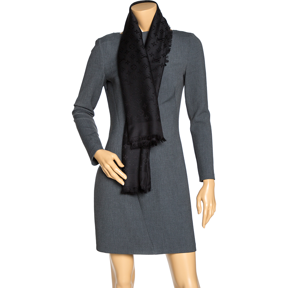 

Louis Vuitton Black Monogram Silk and Wool Shawl