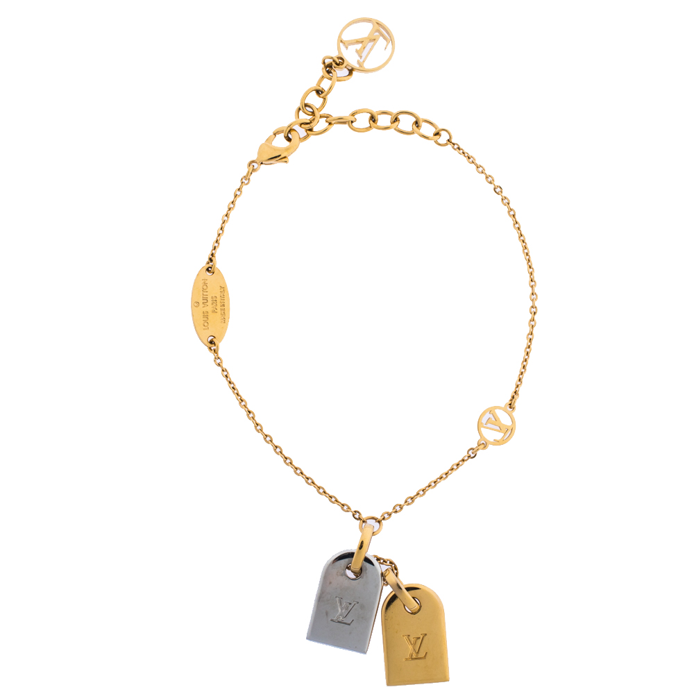 New LOUIS VUITTON LV gold and silver tag double tag NANOGRAM necklace/ bracelet double-sided