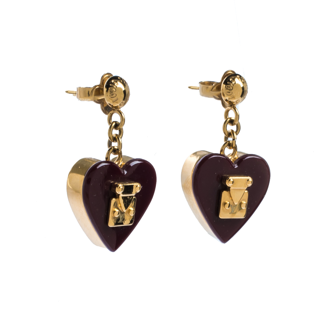 

Louis Vuitton Pomme D'Amour Lock Me Heart Drop Earrings, Burgundy
