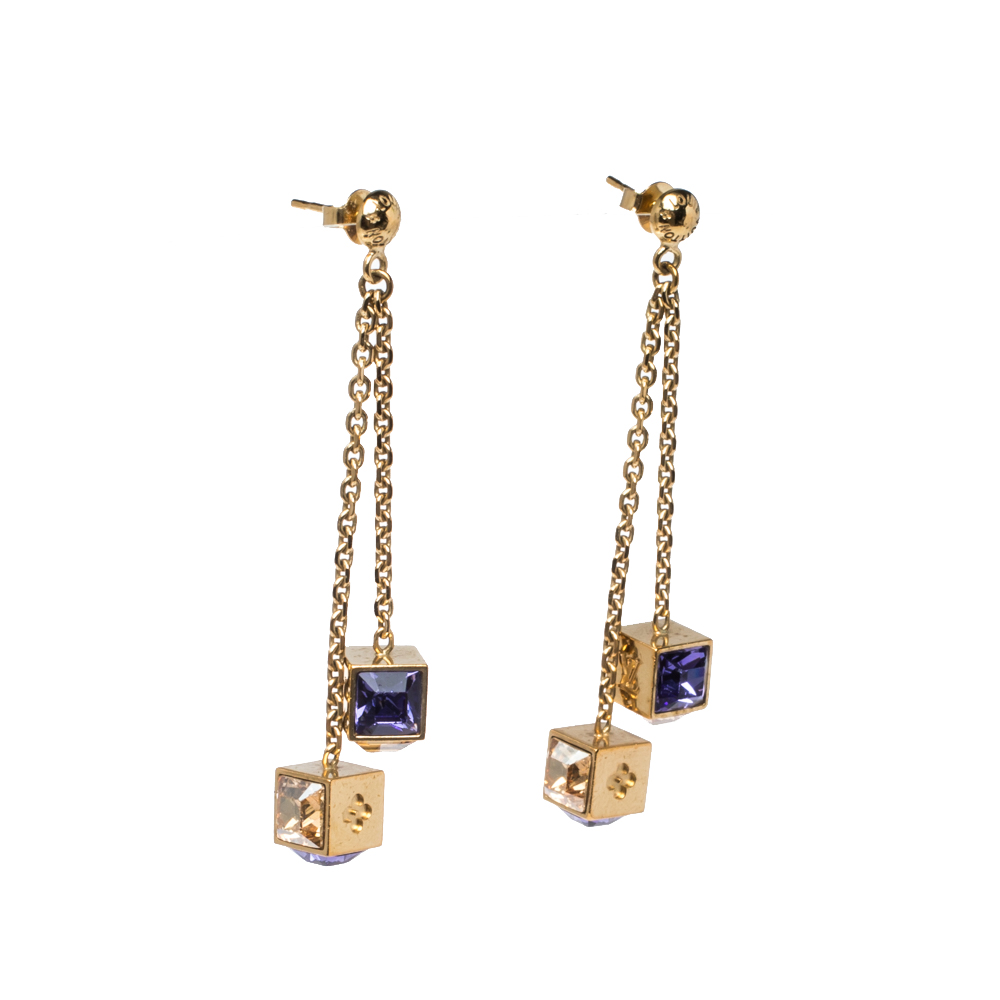 

Louis Vuitton Gamble Crystal Gold Tone Dangle Earrings