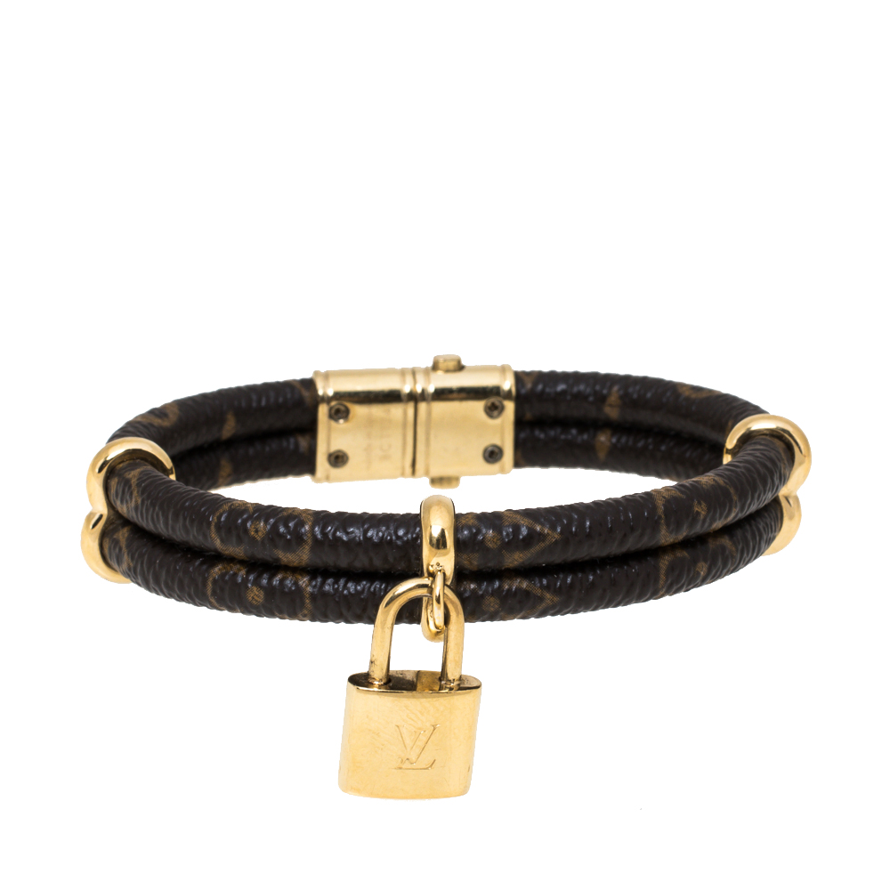 Pre Owned Louis Vuitton Keep It Twice Monogram Canvas Gold Tone Bracelet