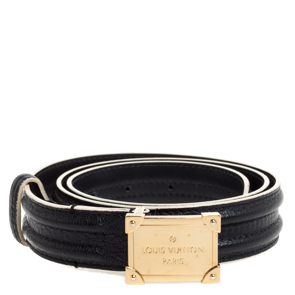 

Louis Vuitton Black Leather Logo Square Buckle Belt