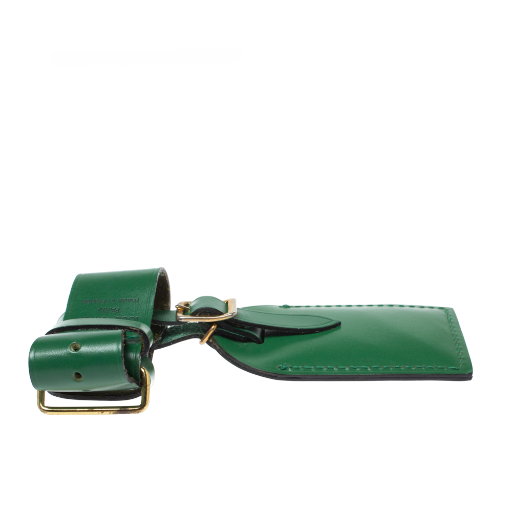 

Louis Vuitton Green Leather Luggage Name Tag & Strap Holder