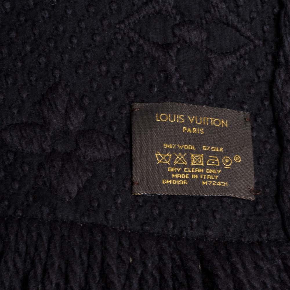 LOUIS VUITTON Wool Silk Logomania Scarf Black 316297