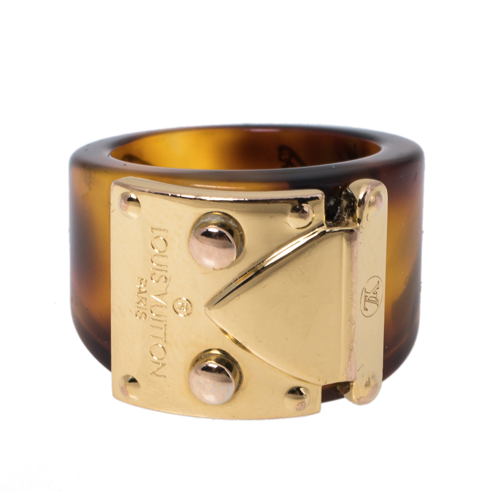 

Louis Vuitton Lock Me Resin Gold Tone Band Ring Size, Brown