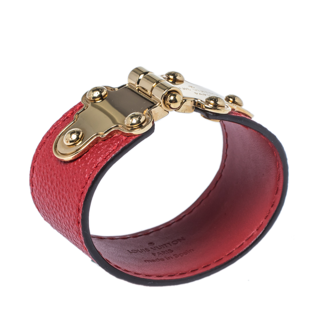 

Louis Vuitton Save It Red Leather Gold Tone Bracelet