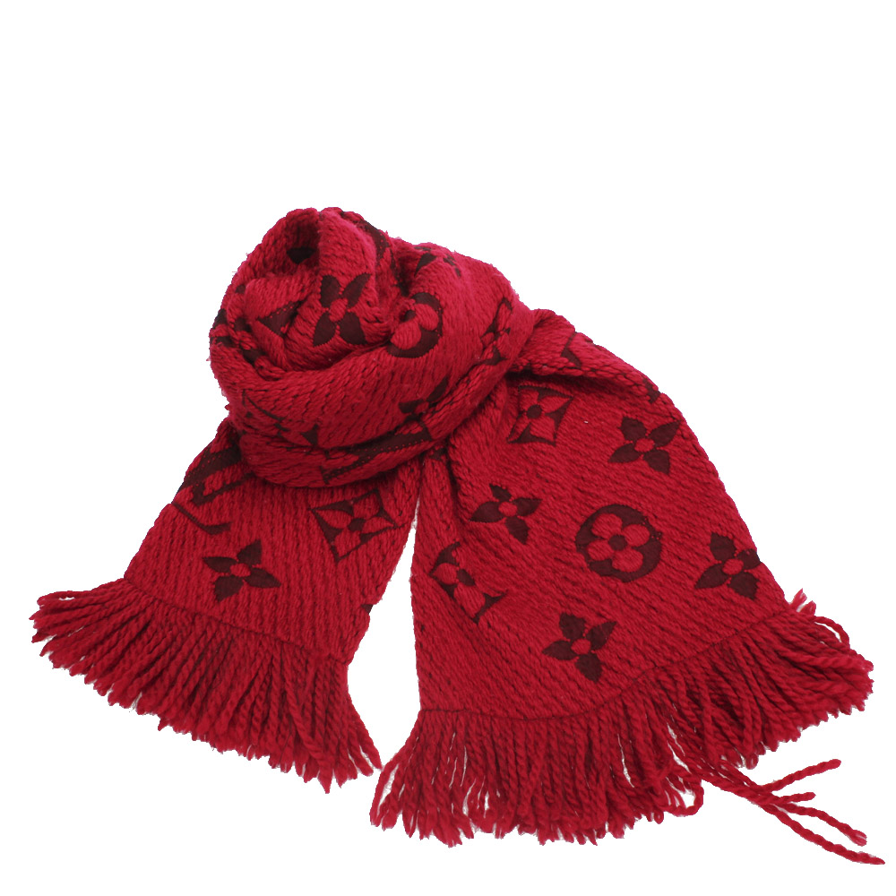 Pre-owned Louis Vuitton Red Wool Logomania Scarf