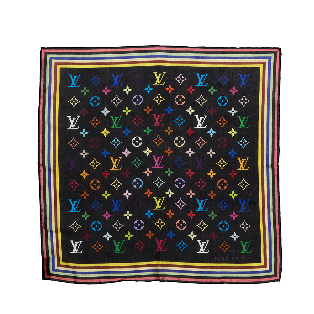 Pre-owned Louis Vuitton Black Multicolor Monogram Square Scarf