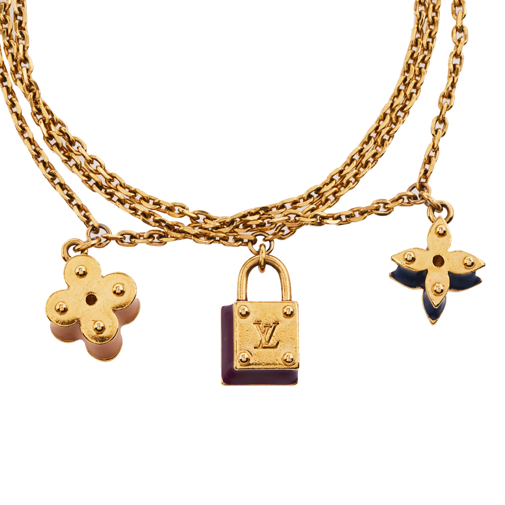 

Louis Vuitton Enamel Sweet Charm Gold Tone Multi Chain Bracelet