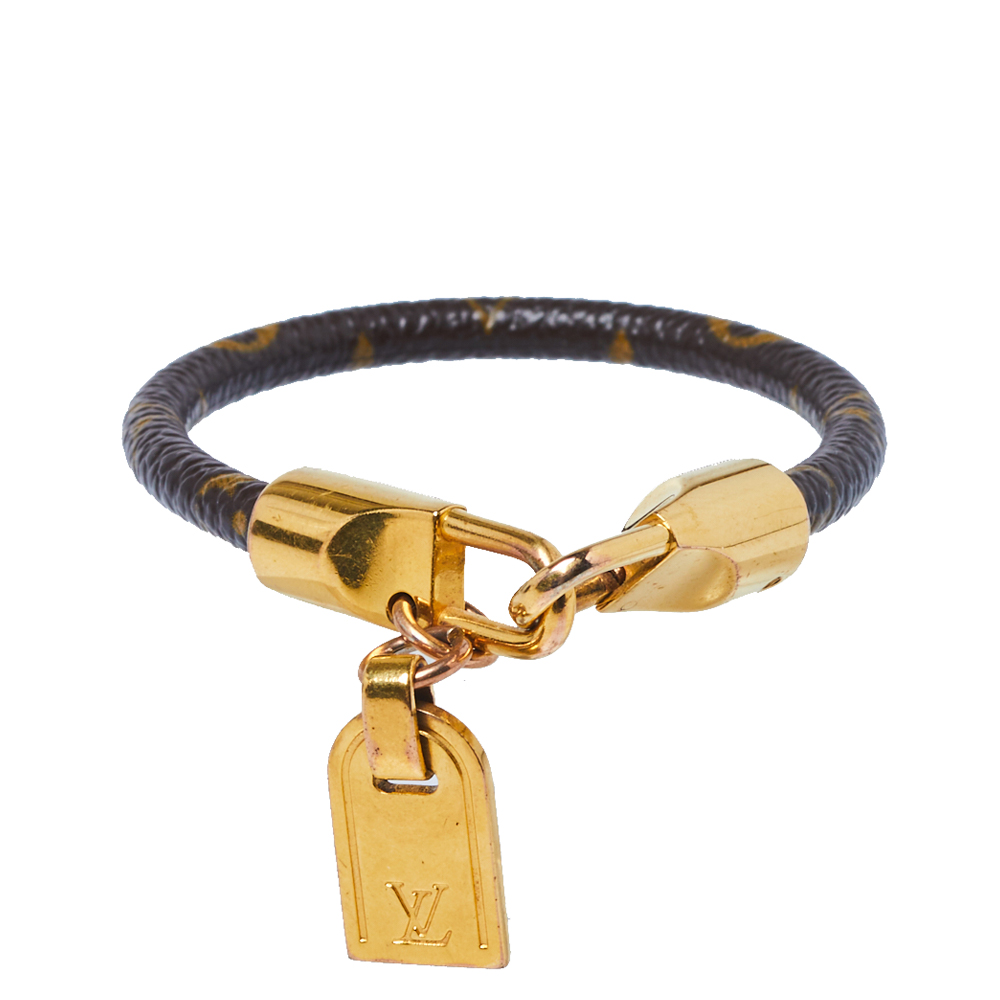 Louis Vuitton Brown Monogram Leather Gold Tone Lock Charm Keep it