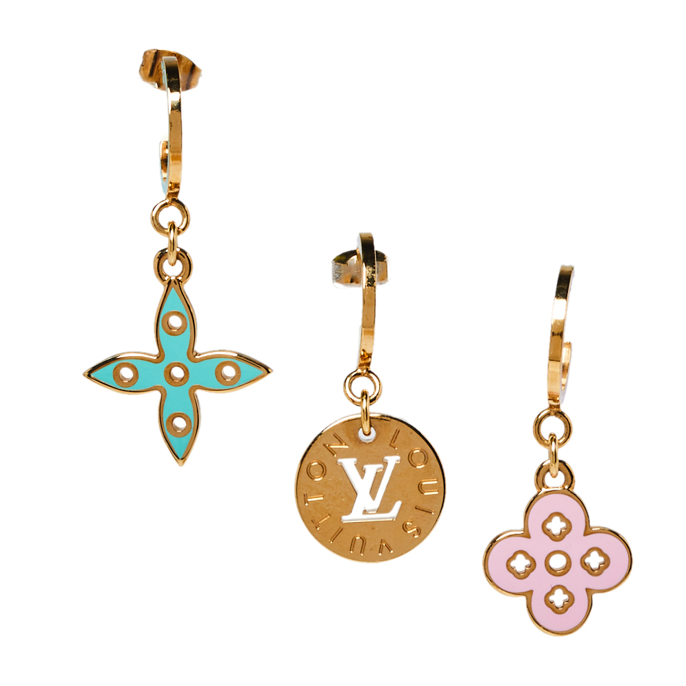 Louis Vuitton Enamel Sweet Monogram Earring Set - White, Palladium