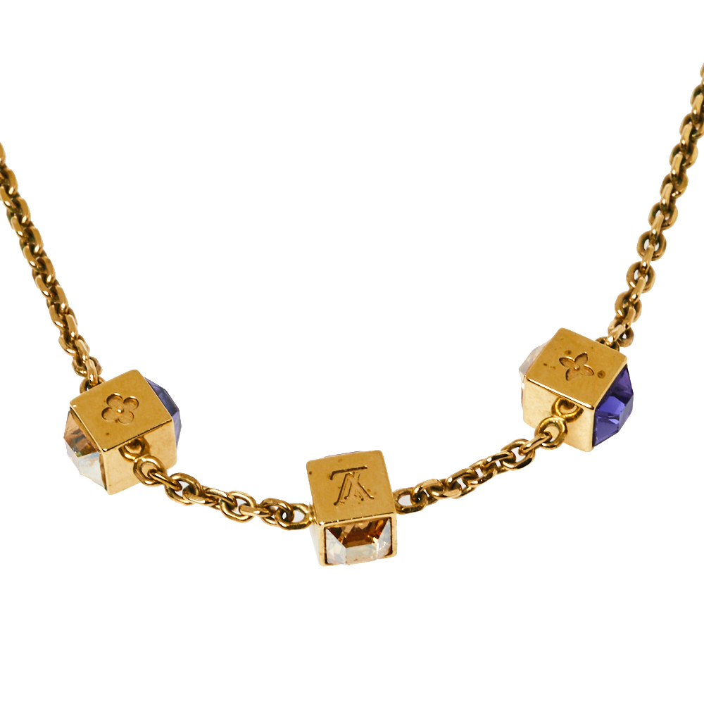 

Louis Vuitton Gamble Crystals Gold Tone Necklace