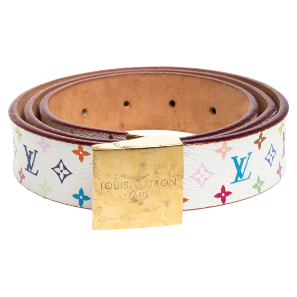 

Louis Vuitton White Multicolor Monogram Canvas Buckle Belt