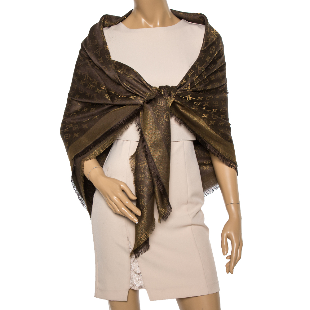 

Louis Vuitton Brown Monogram Silk & Wool Shine Shawl