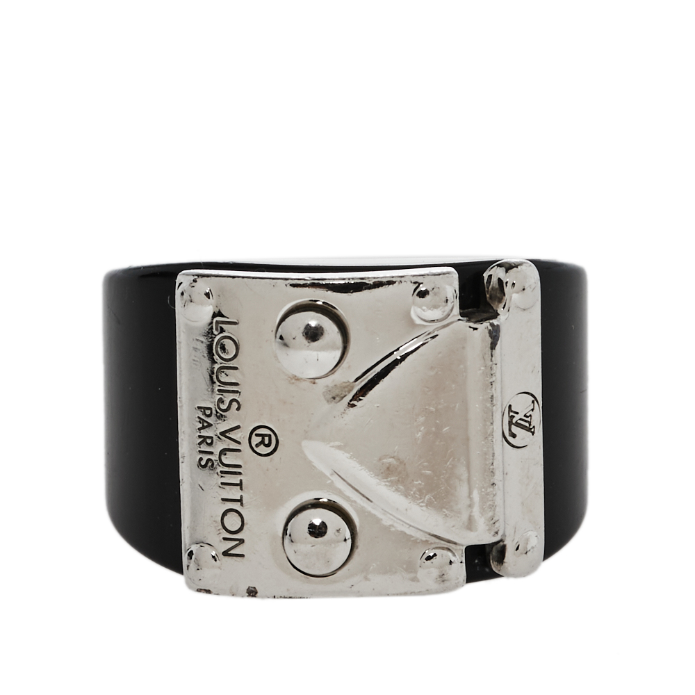 

Louis Vuitton Lock Me Black Resin Silver Tone Ring