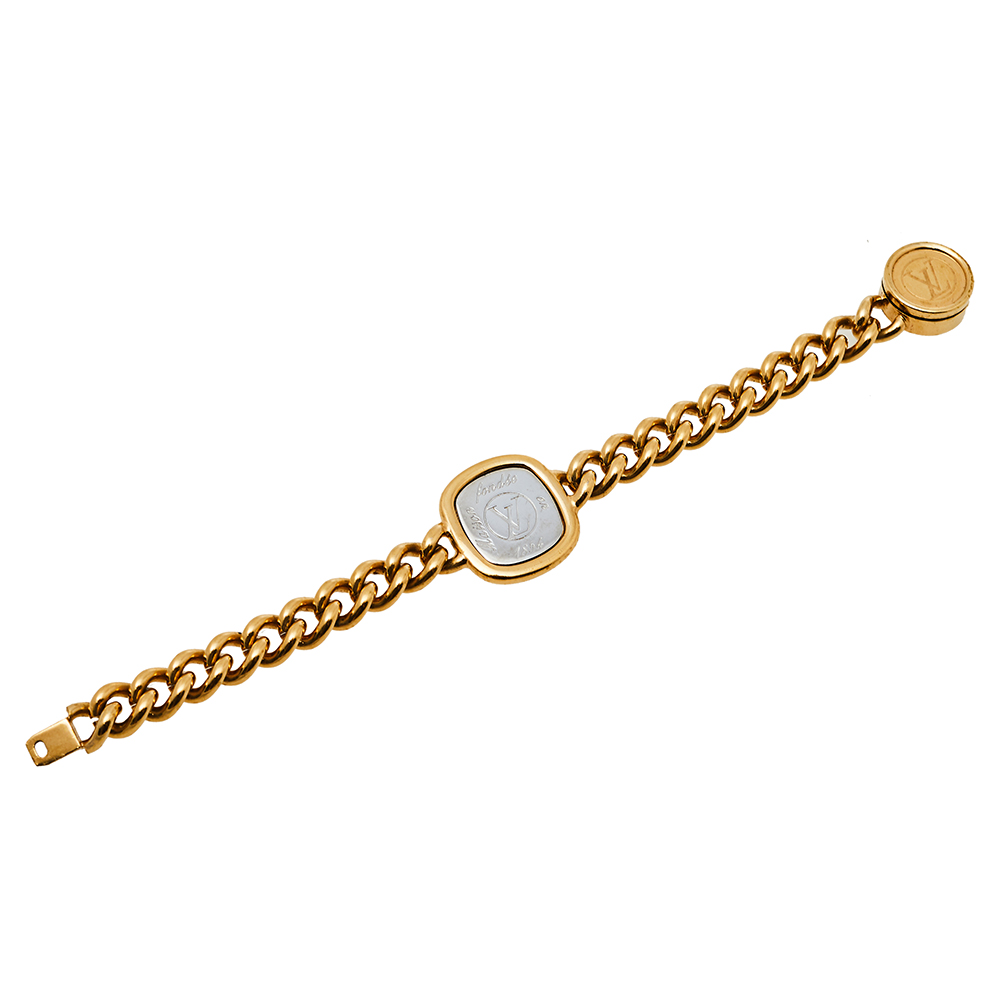 

Louis Vuitton Maison Fondée en 1854 Curb Chain Bracelet, Gold