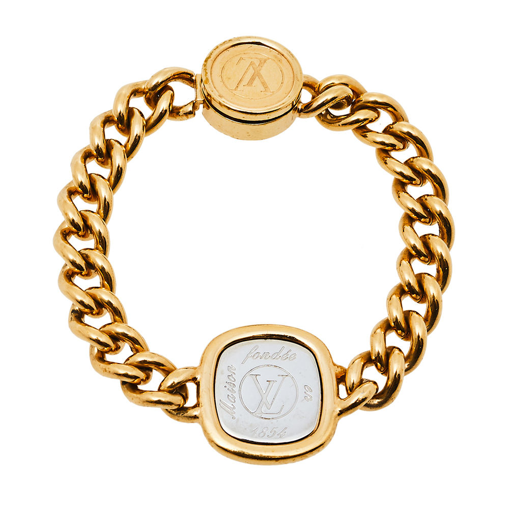 Pre-owned Louis Vuitton Maison Fond&eacute;e En 1854 Curb Chain Bracelet In Gold