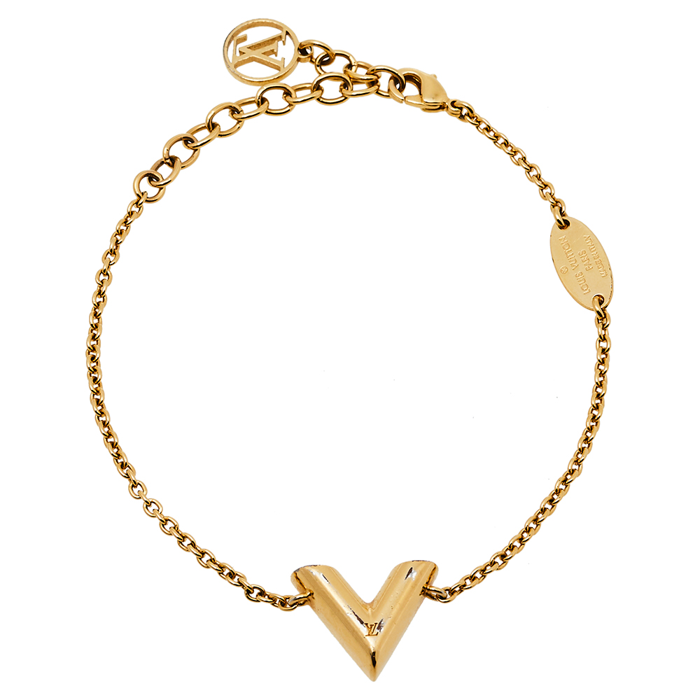 Pre-owned Louis Vuitton Essential V Gold Tone Chain Link Bracelet
