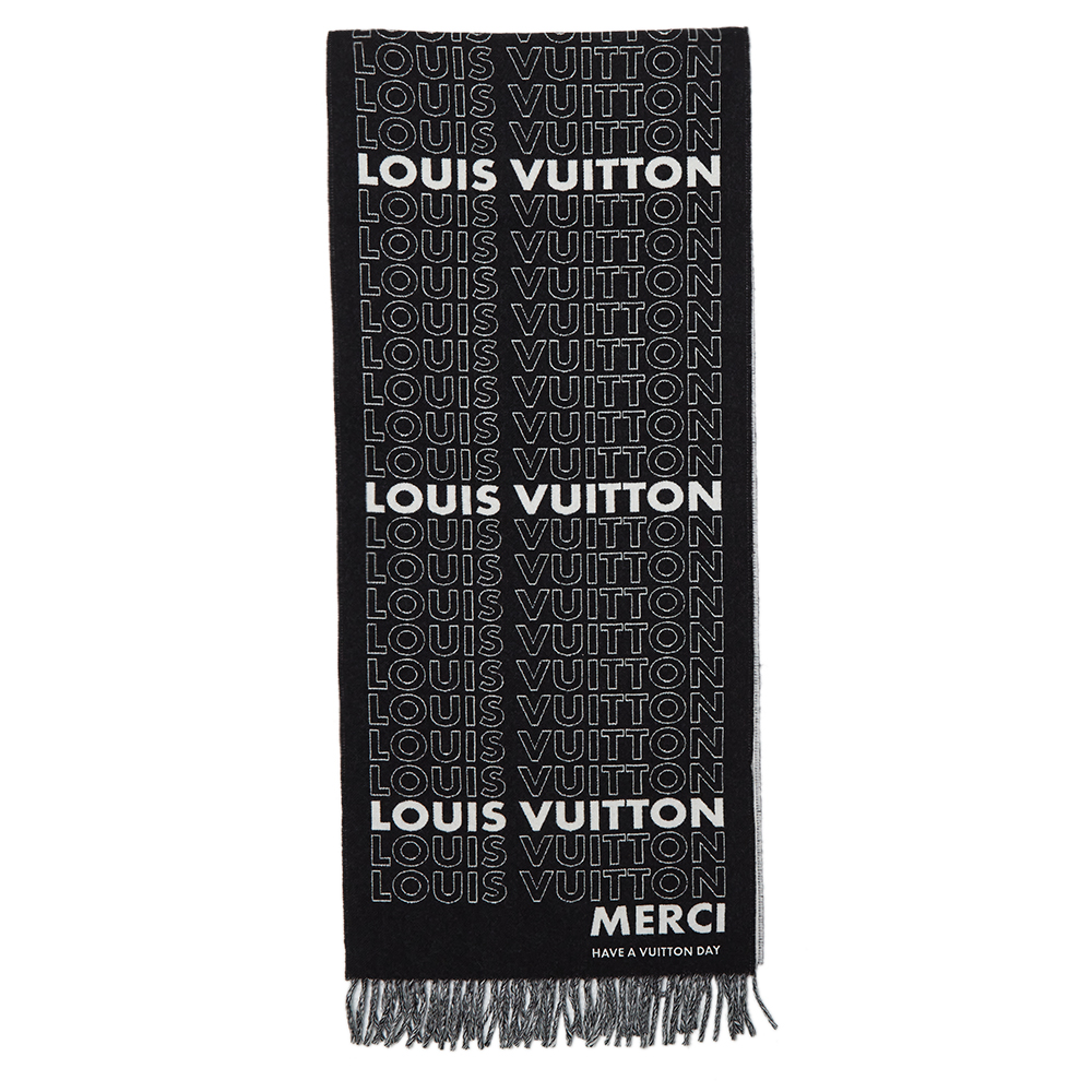 Pre-owned Louis Vuitton Black Lv List City Tuch Wool Scarf