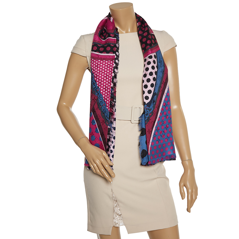 

Louis Vuitton Magenta Monodots Monogram Silk & Wool Scarf, Pink