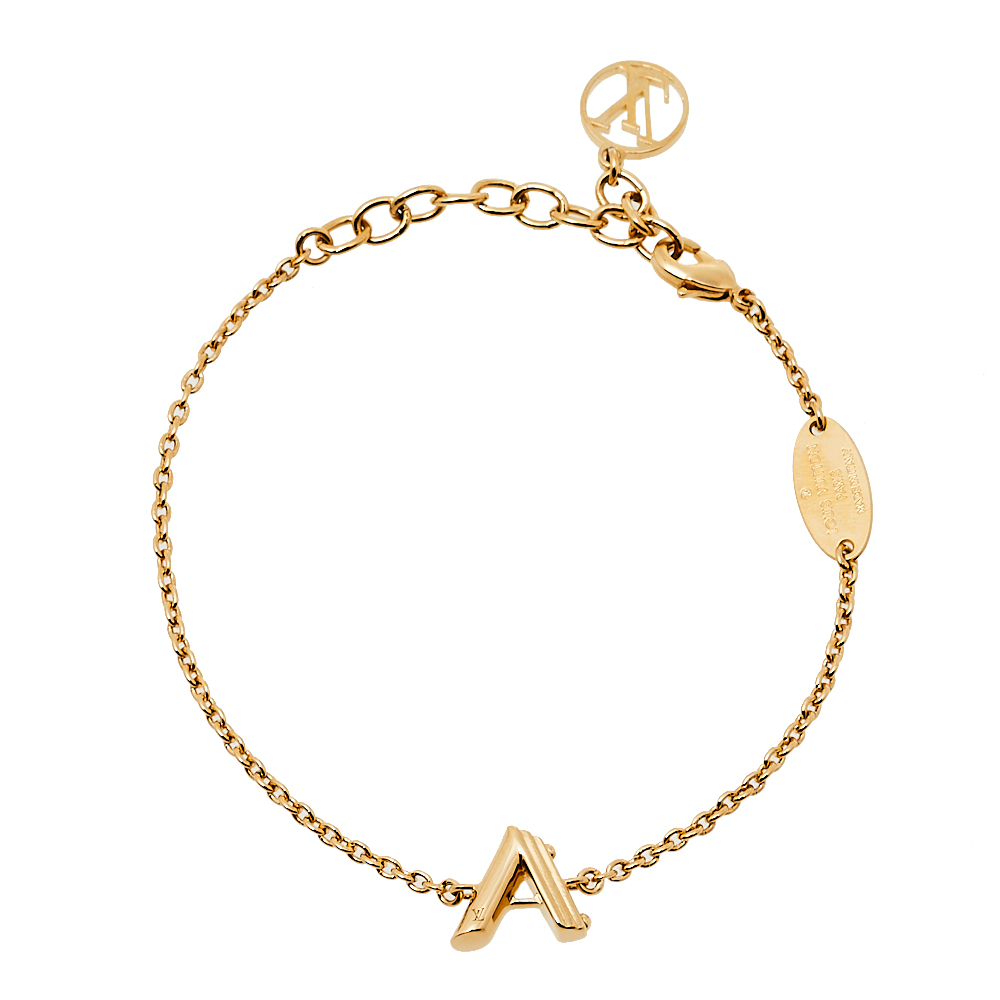 Pre-owned Louis Vuitton Lv & Me Letter A Gold Tone Bracelet